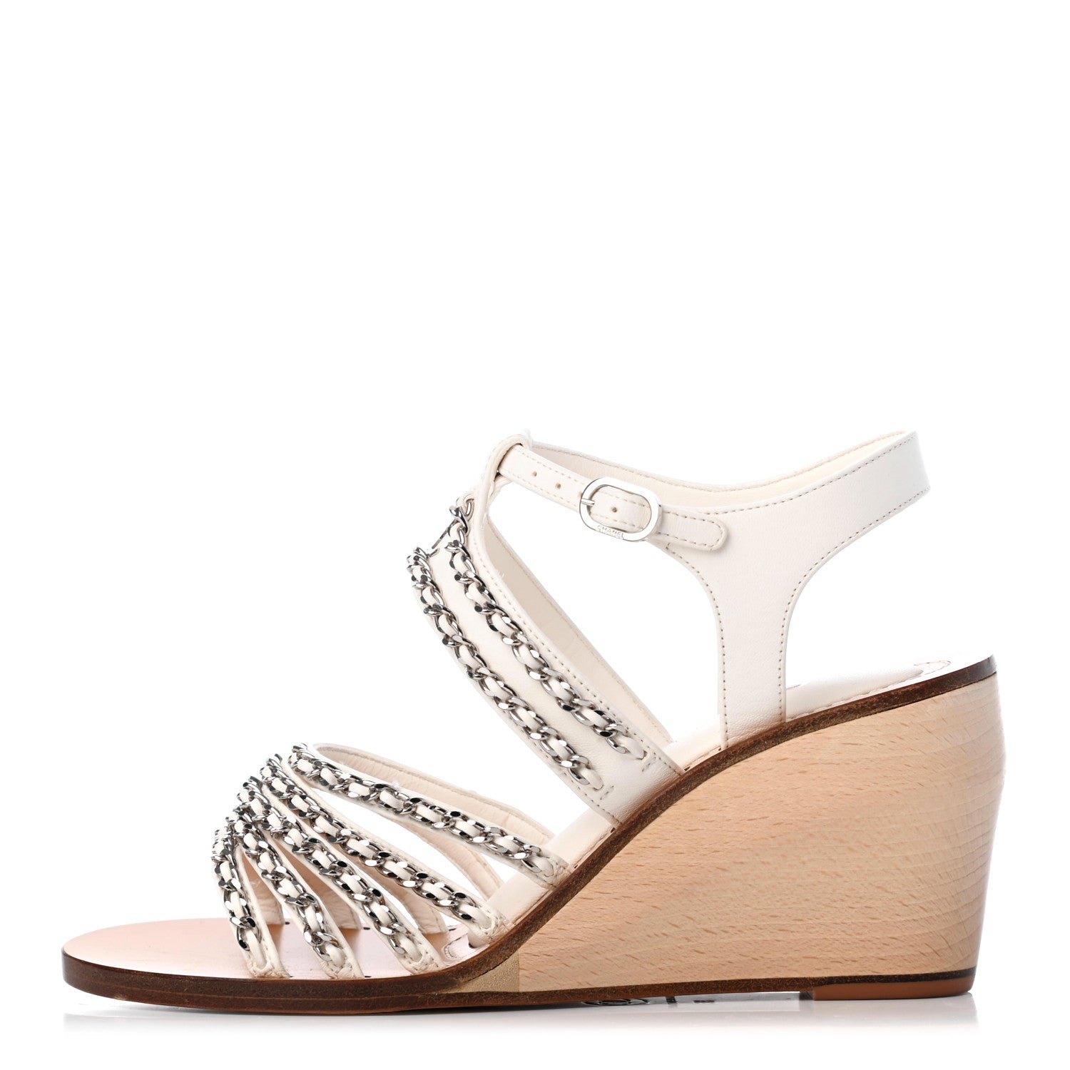 Chanel Lambskin Quilted Chain Wedge Sandals 36 White 1 of 9