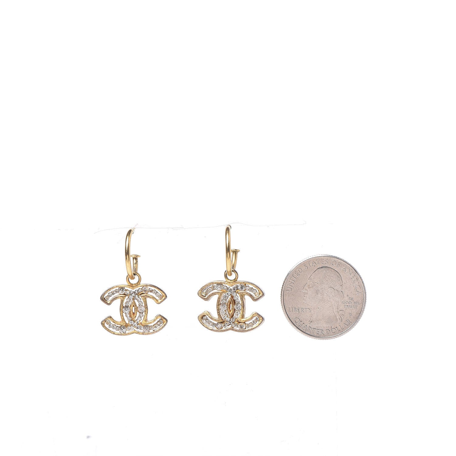 Chanel Crystal CC Dangle Earrings Gold 2 of 7