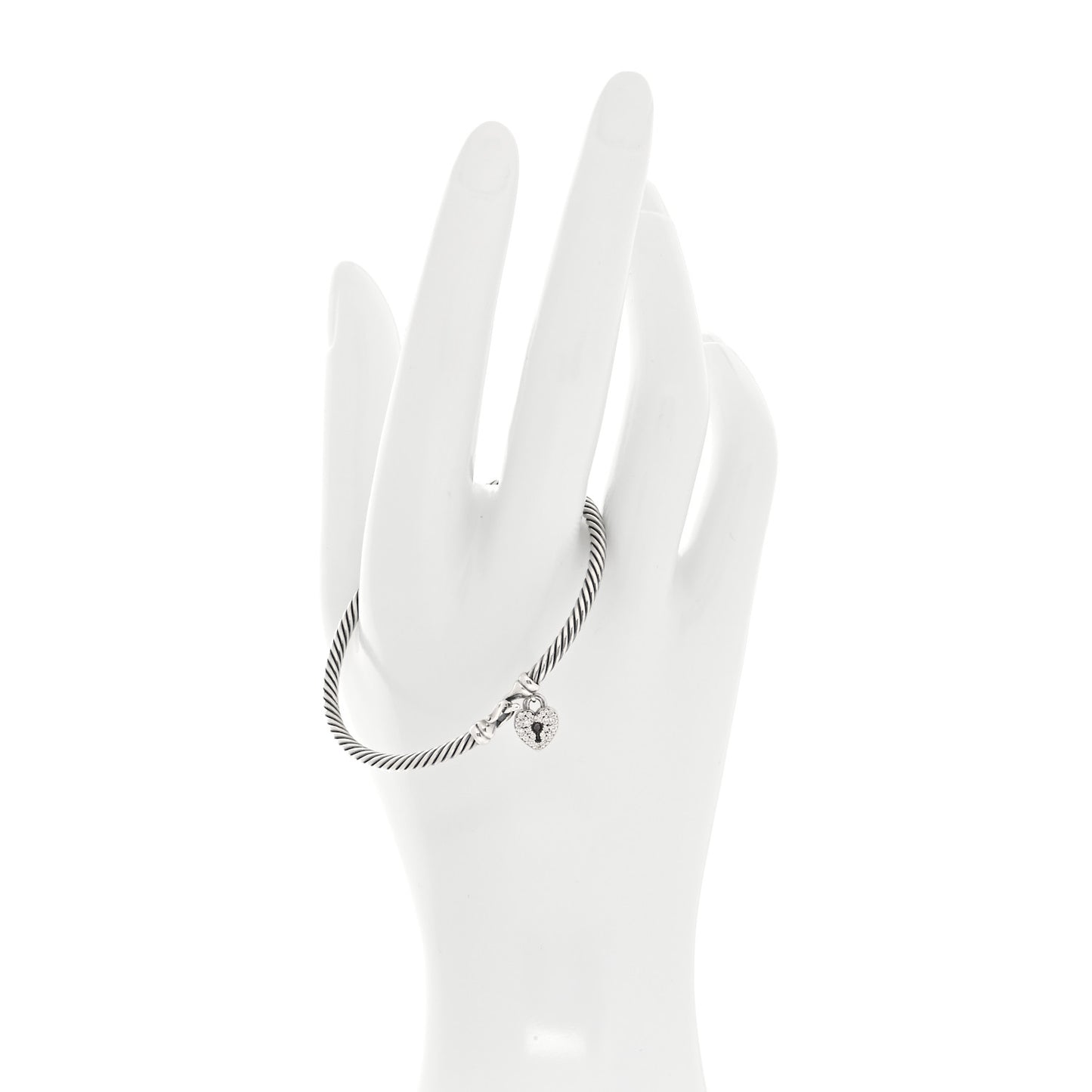 Sterling Silver Diamond Heart Padlock Cable Bracelet