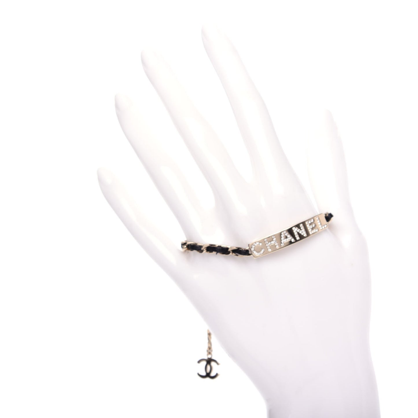 Metal Lambskin Crystal Sergeant Chanel Bracelet Gold