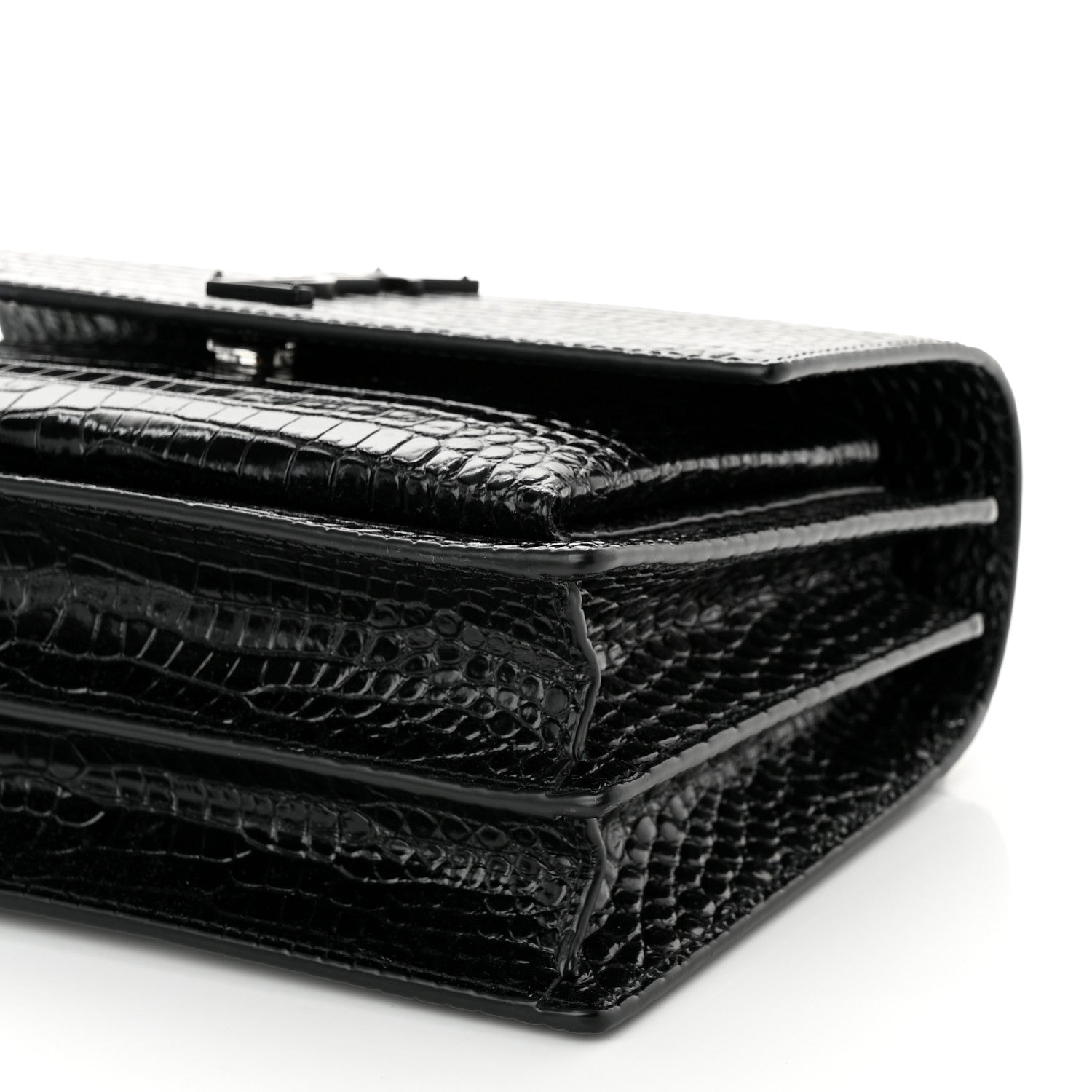 Saint Laurent Calfskin Crocodile Embossed Medium Monochrome Monogram Sunset Black 10 of 11