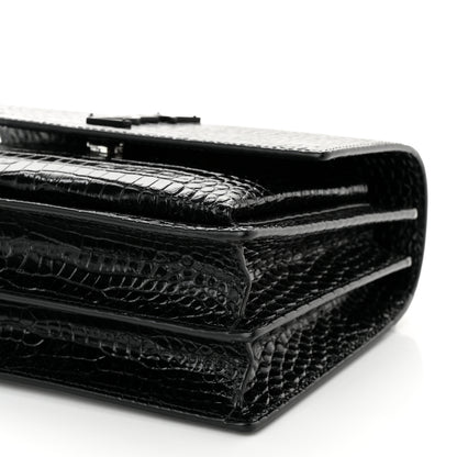 Saint Laurent Calfskin Crocodile Embossed Medium Monochrome Monogram Sunset Black 10 of 11