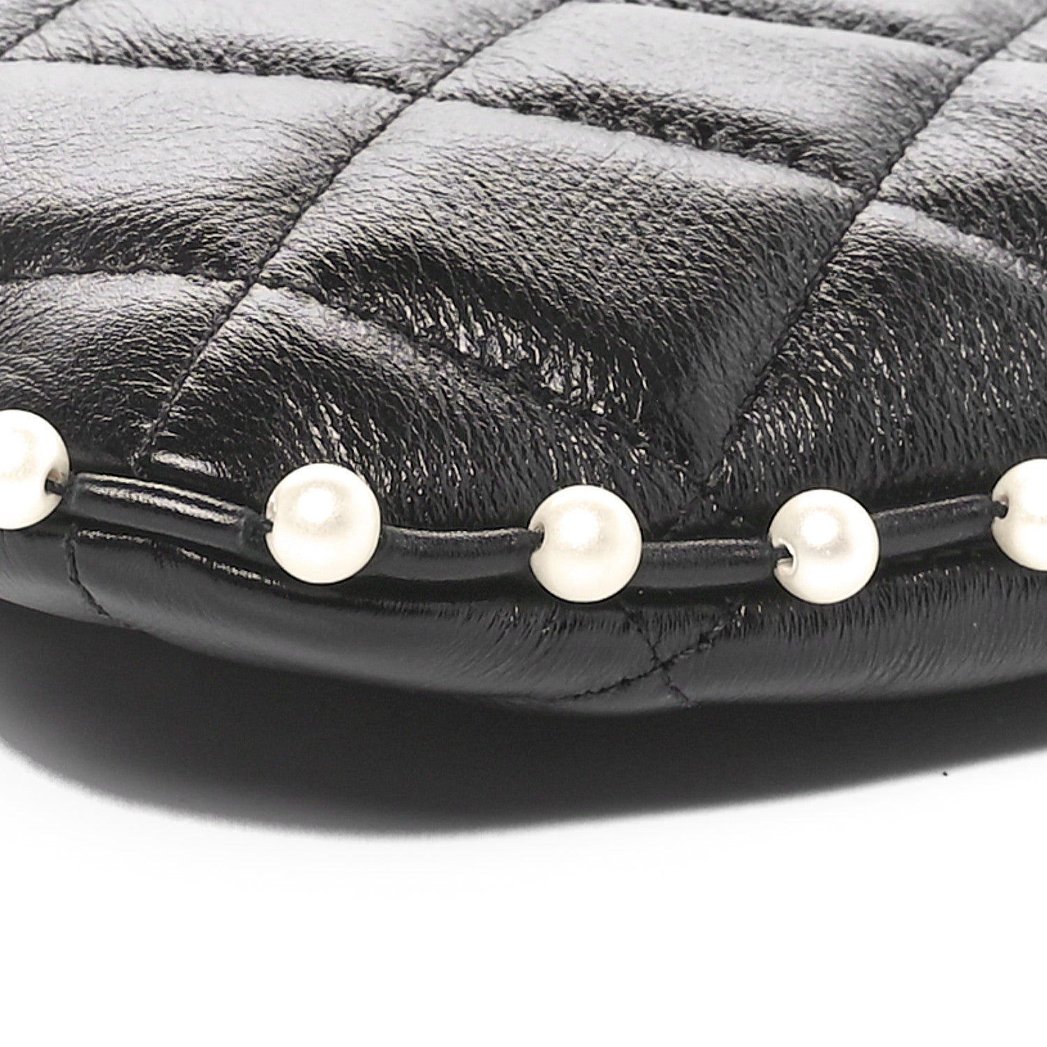 Chanel Calfskin Quilted Pearl Medium Cosmetic Case Black 10 of 11
