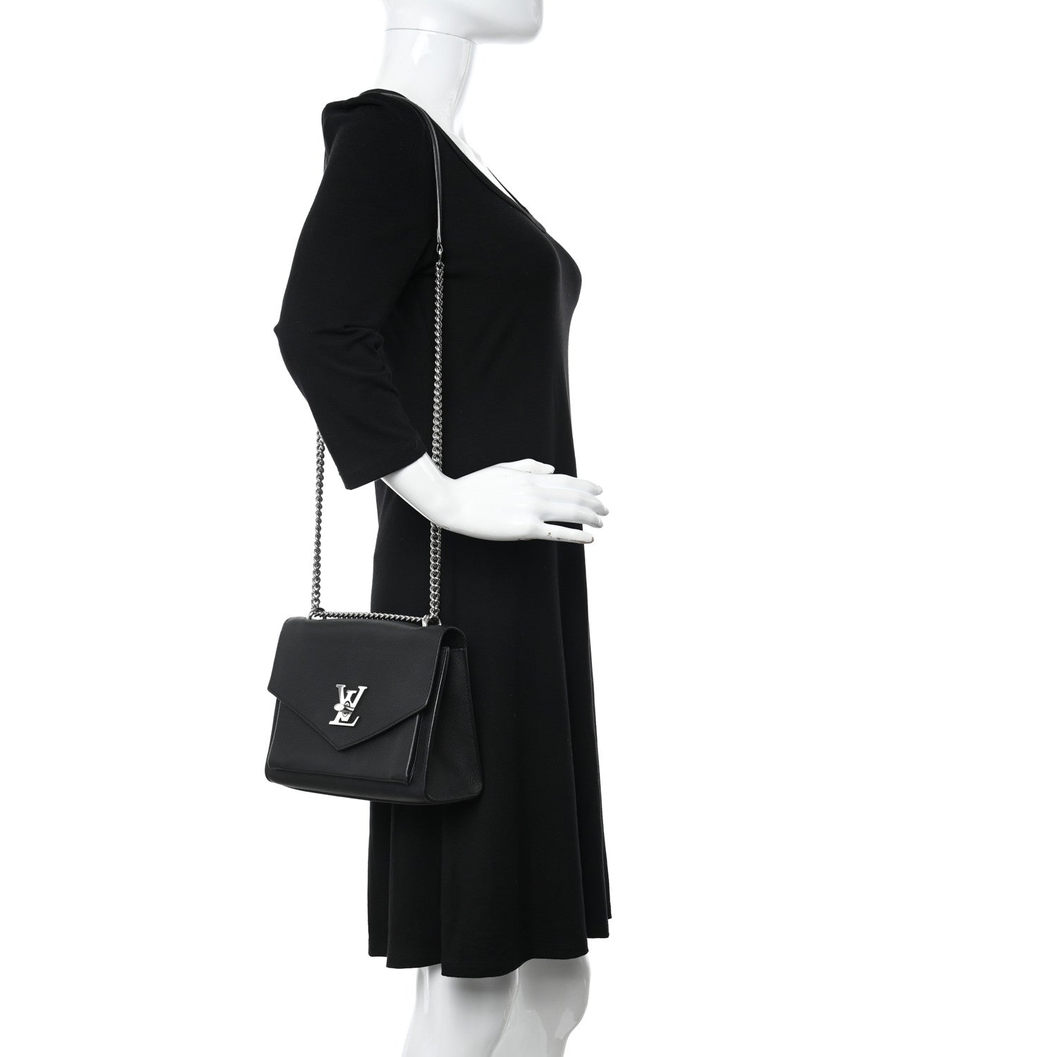 Louis Vuitton Soft Calfskin Mylockme Chain Bag BB Black 2 of 14