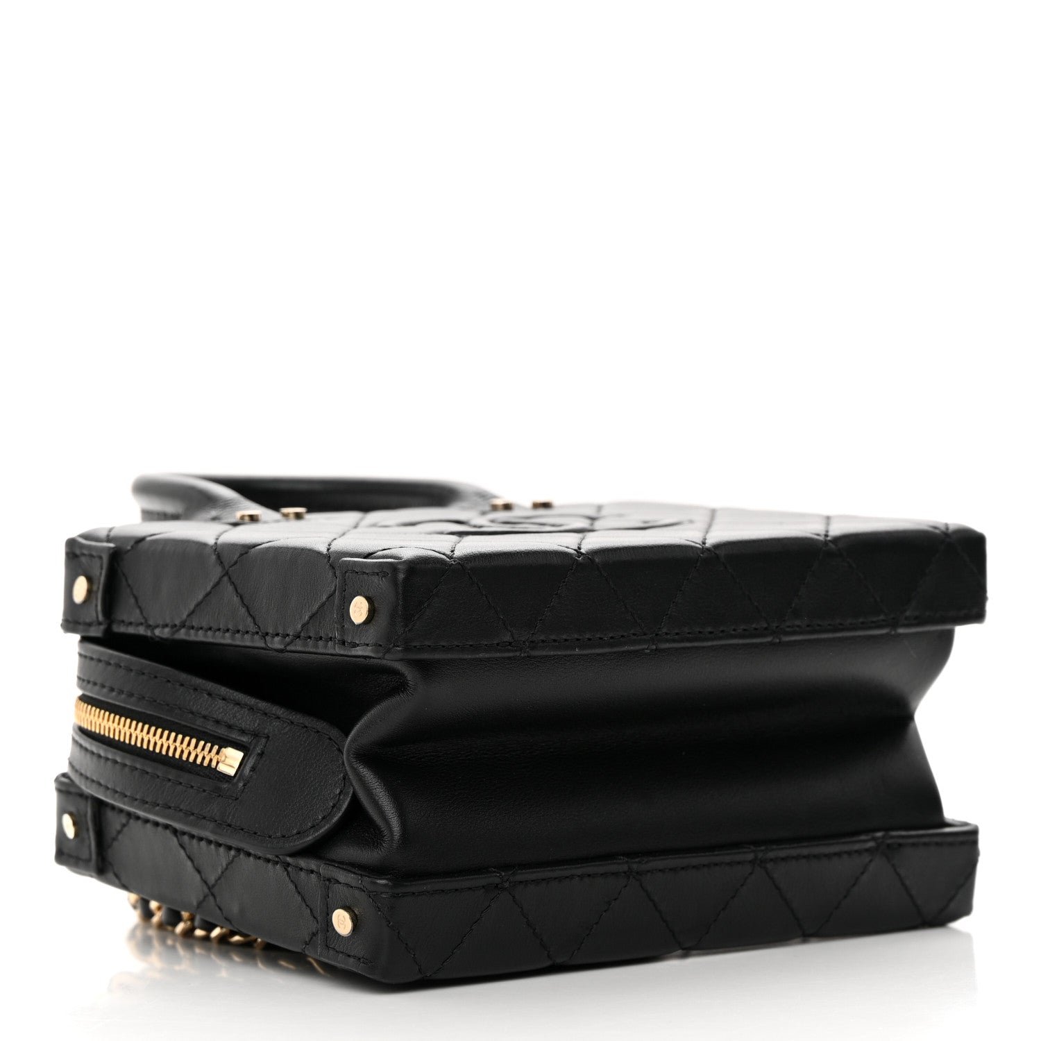 Chanel Calfskin Quilted Small Studded Square Vanity Case Black 4 of 12