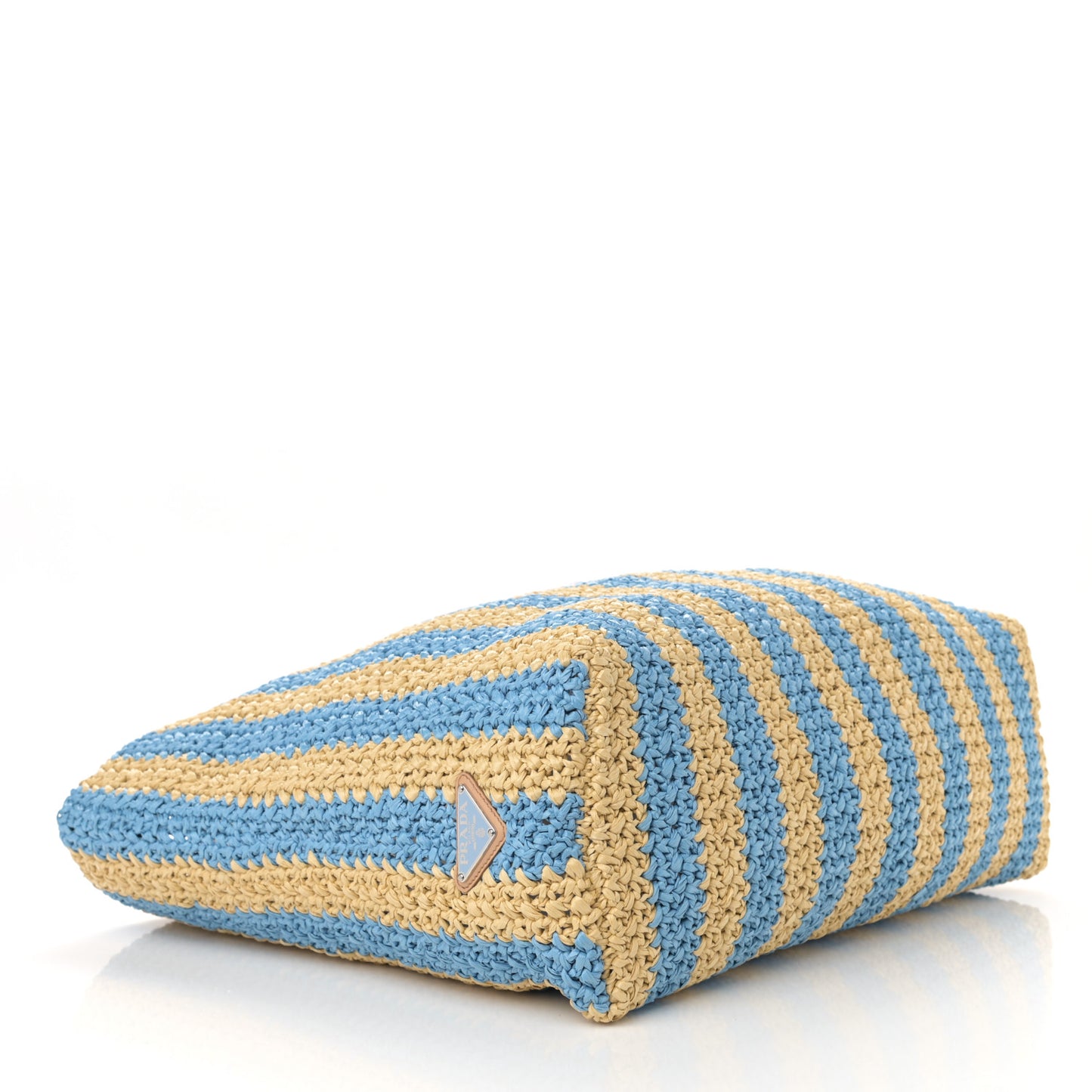 Yarn Raffia Effect Crochet Striped Large Logo Tote Naturale Celeste