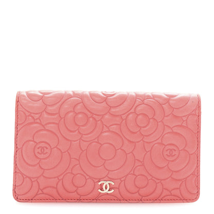 Chanel Lambskin Camellia Embossed Yen Wallet Pink 1 of 9