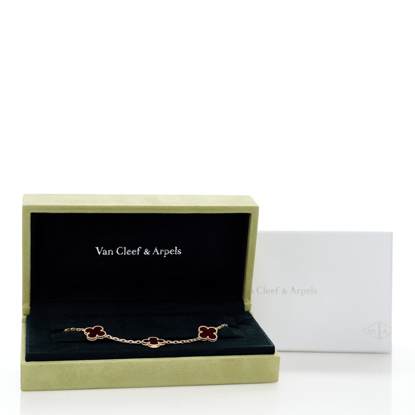 18K Yellow Gold Carnelian 5 Motifs Vintage Alhambra Bracelet
