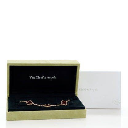 Van Cleef & Arpels 18K Yellow Gold Carnelian 5 Motifs Vintage Alhambra Bracelet 5 of 5