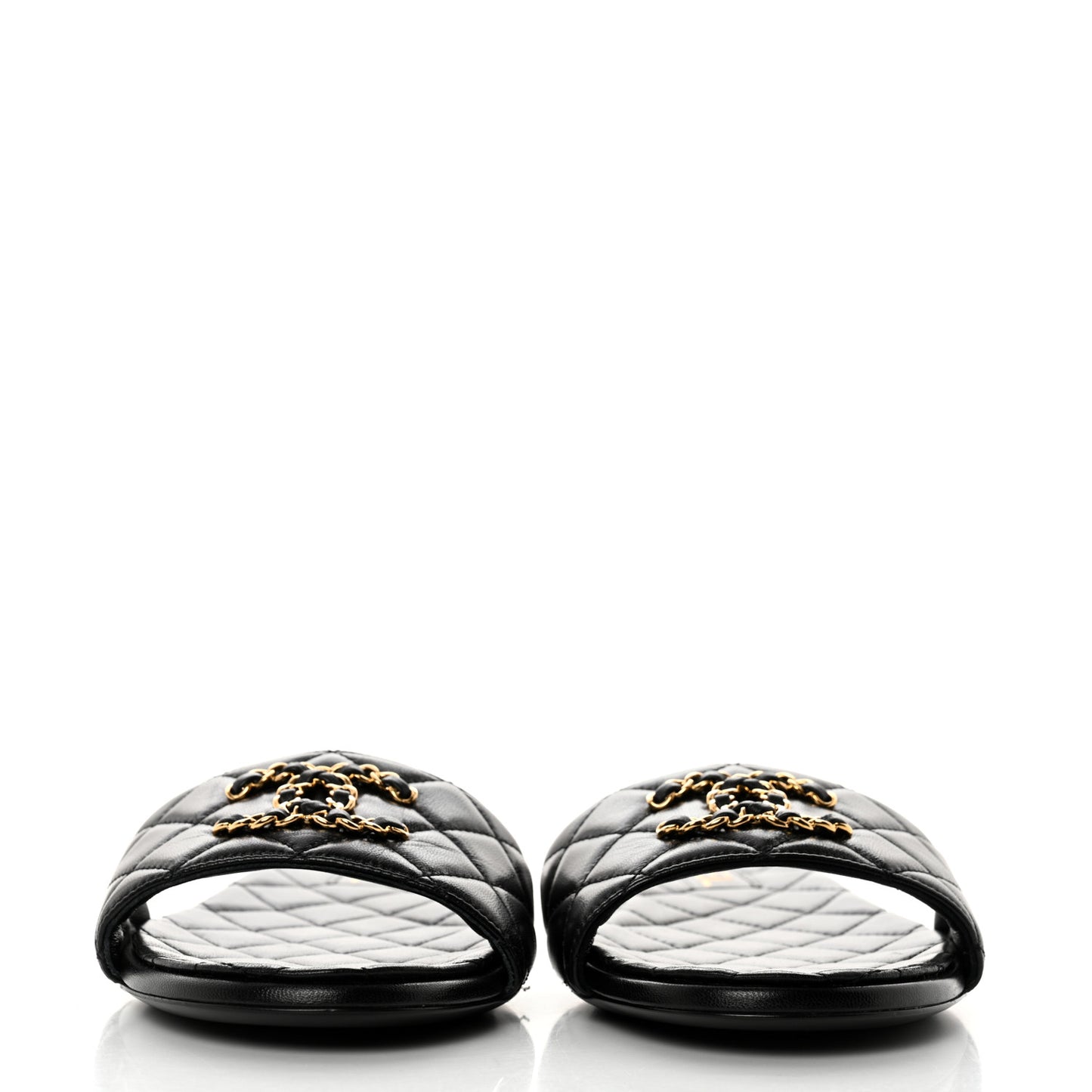 Shiny Goatskin Quilted CC Mules Sandals 40 Black