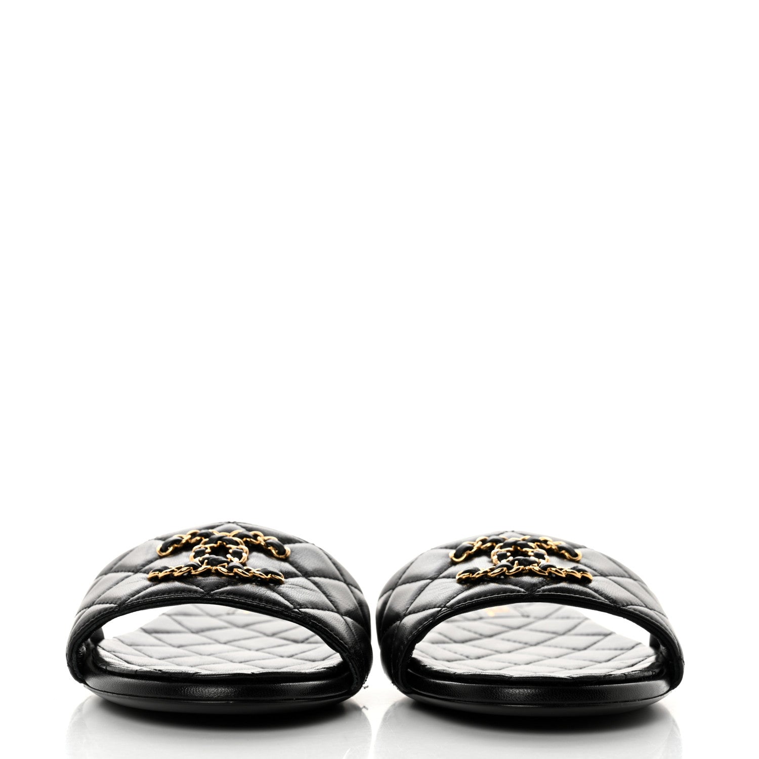 Chanel Shiny Goatskin Quilted CC Mules Sandals 40 Black 2 of 9