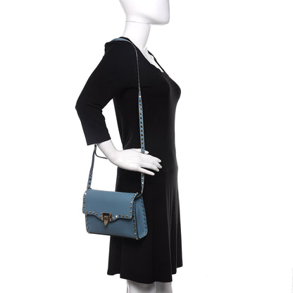 Valentino Garavani Pebbled Calfskin Medium Rockstud Flip Lock Crossbody Bag Blue 2 of 8