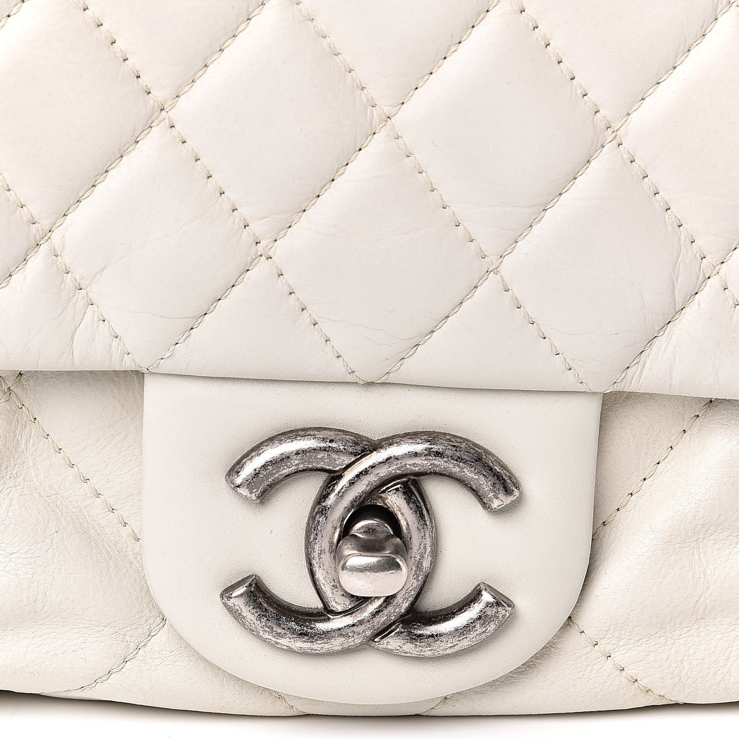 Calfskin Quilted East West Flap White