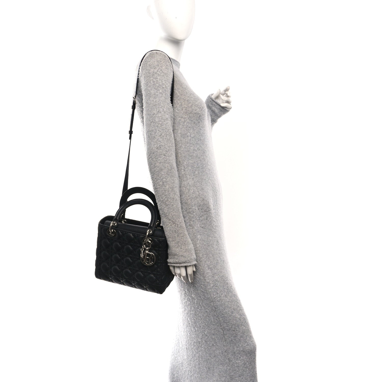 Christian Dior Grained Calfskin Cannage Medium Lady Dior Black 2 of 10