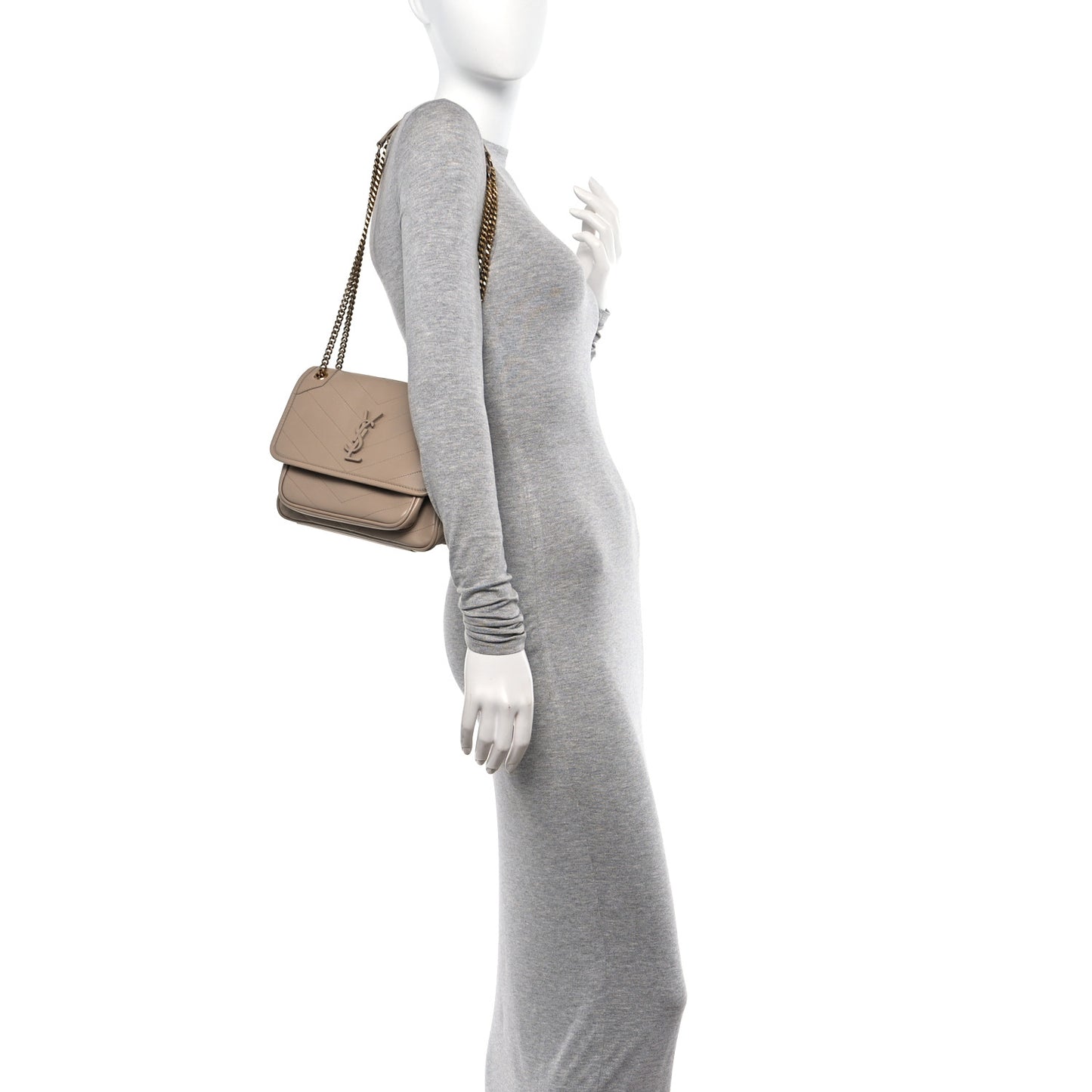 Lambskin Matelasse Monogram Baby Niki Chain Satchel Dark Beige