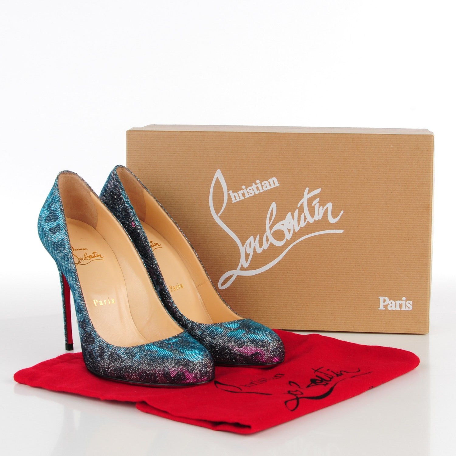 Christian Louboutin Leopard Lame Fifi 100 Pumps Turquoise Violet 38 5 of 8