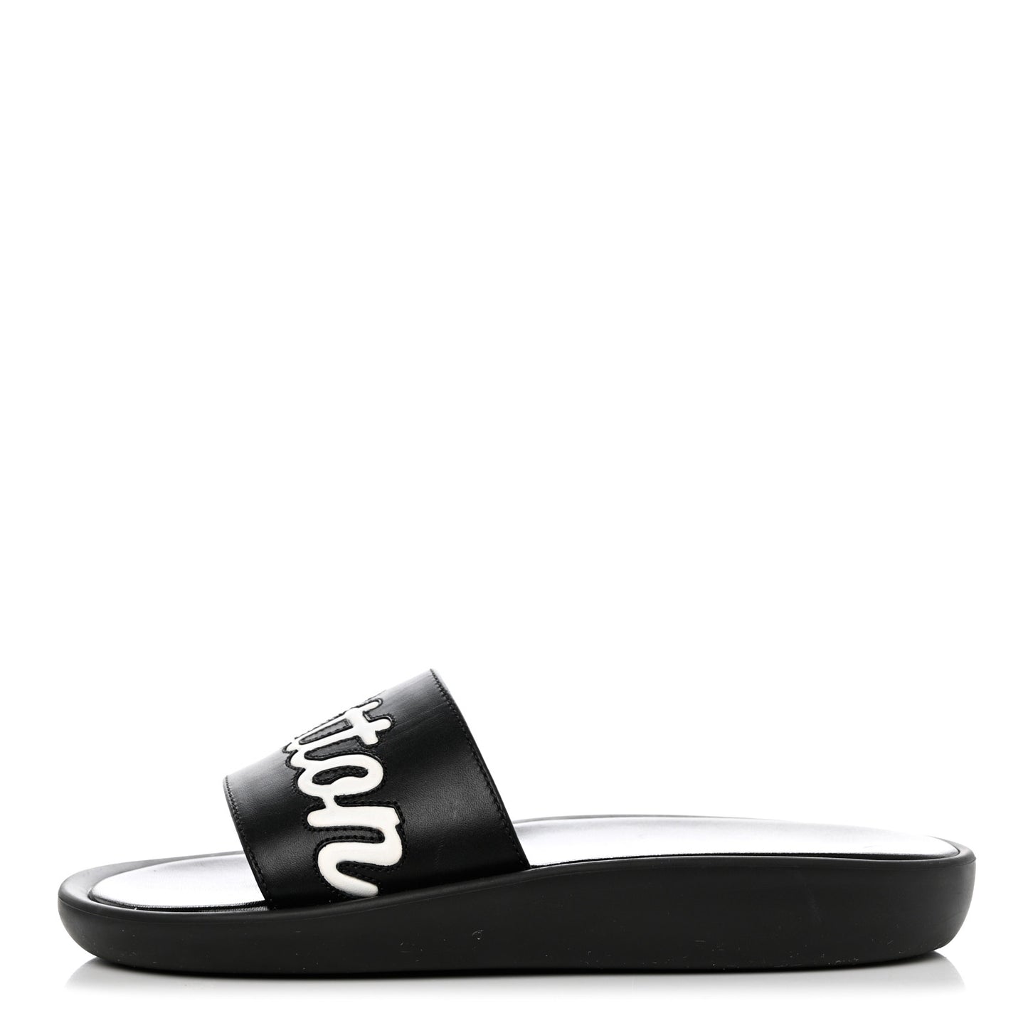 Calfskin Logo Sunbath Slide Sandals 38 Black