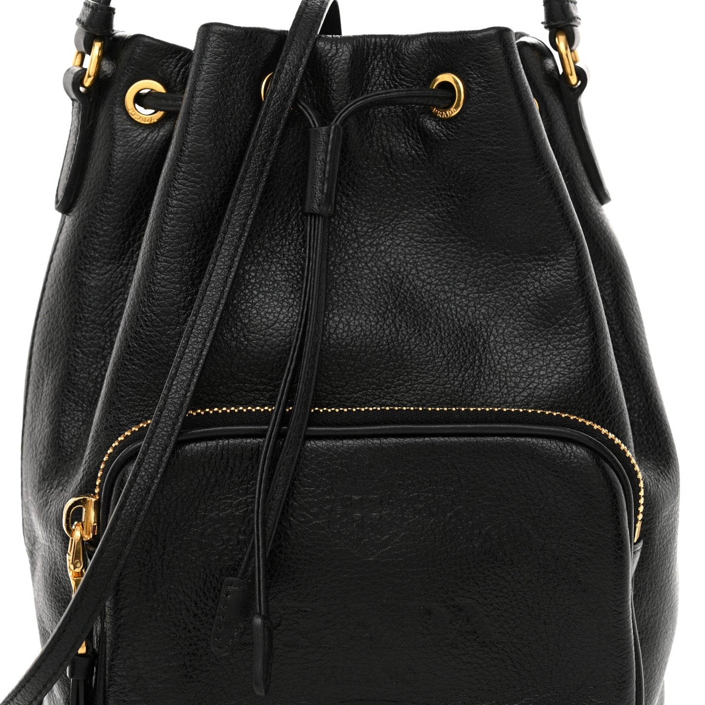 Glace Calfskin Embossed Secchiello Bucket Bag Black