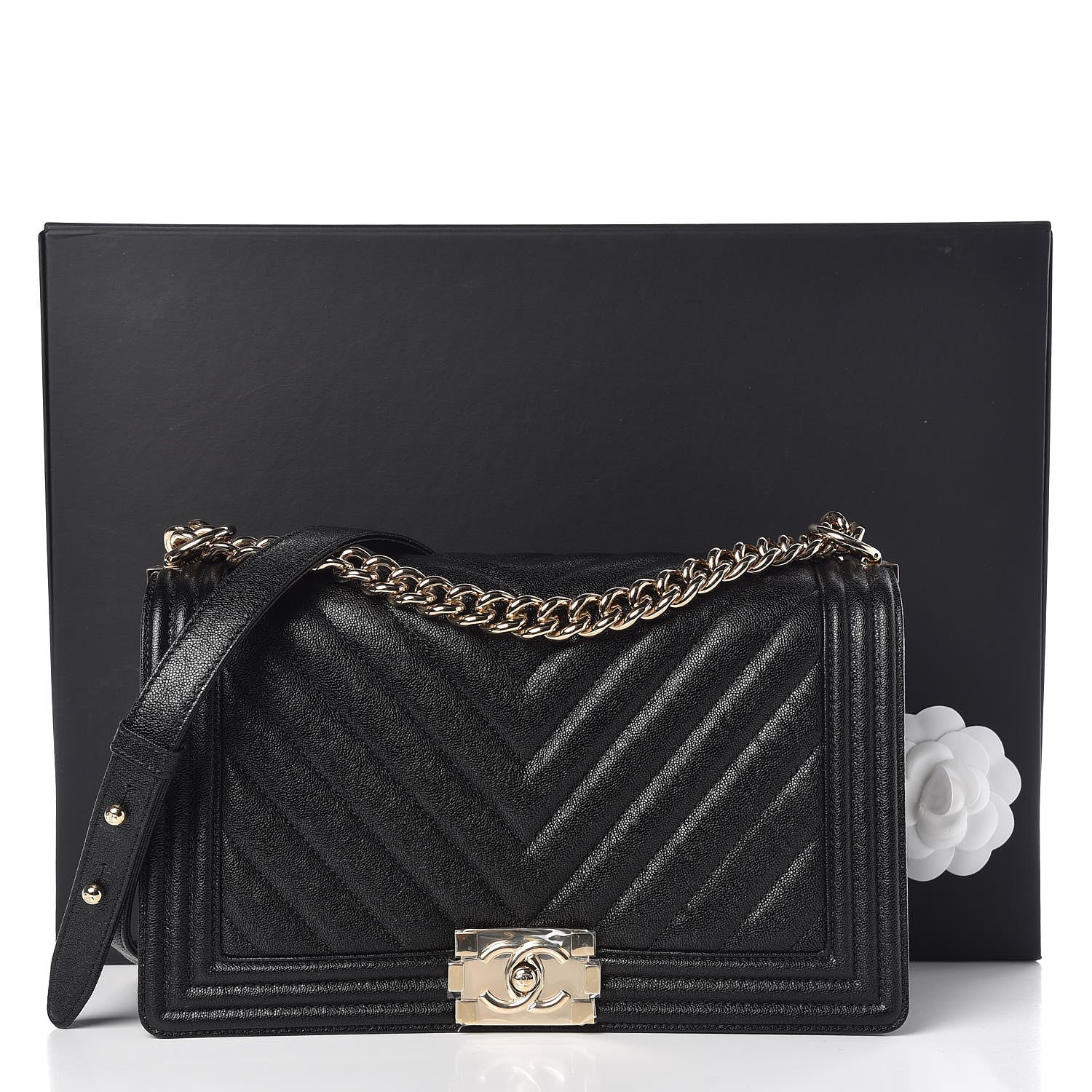 Chanel Caviar Chevron Quilted New Medium Boy Flap Black 10 of 10