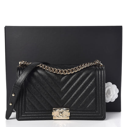 Chanel Caviar Chevron Quilted New Medium Boy Flap Black 10 of 10