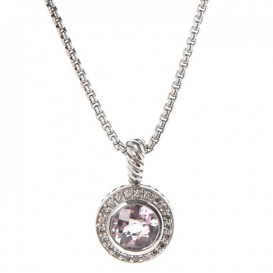 David Yurman Sterling Silver Lavender Amethyst Diamond 8mm Petite Cerise Pendant Necklace 4 of 6