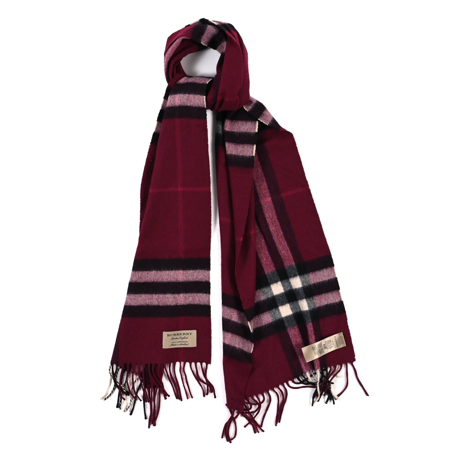 Cashmere House Check Fringe Scarf Dark Pink