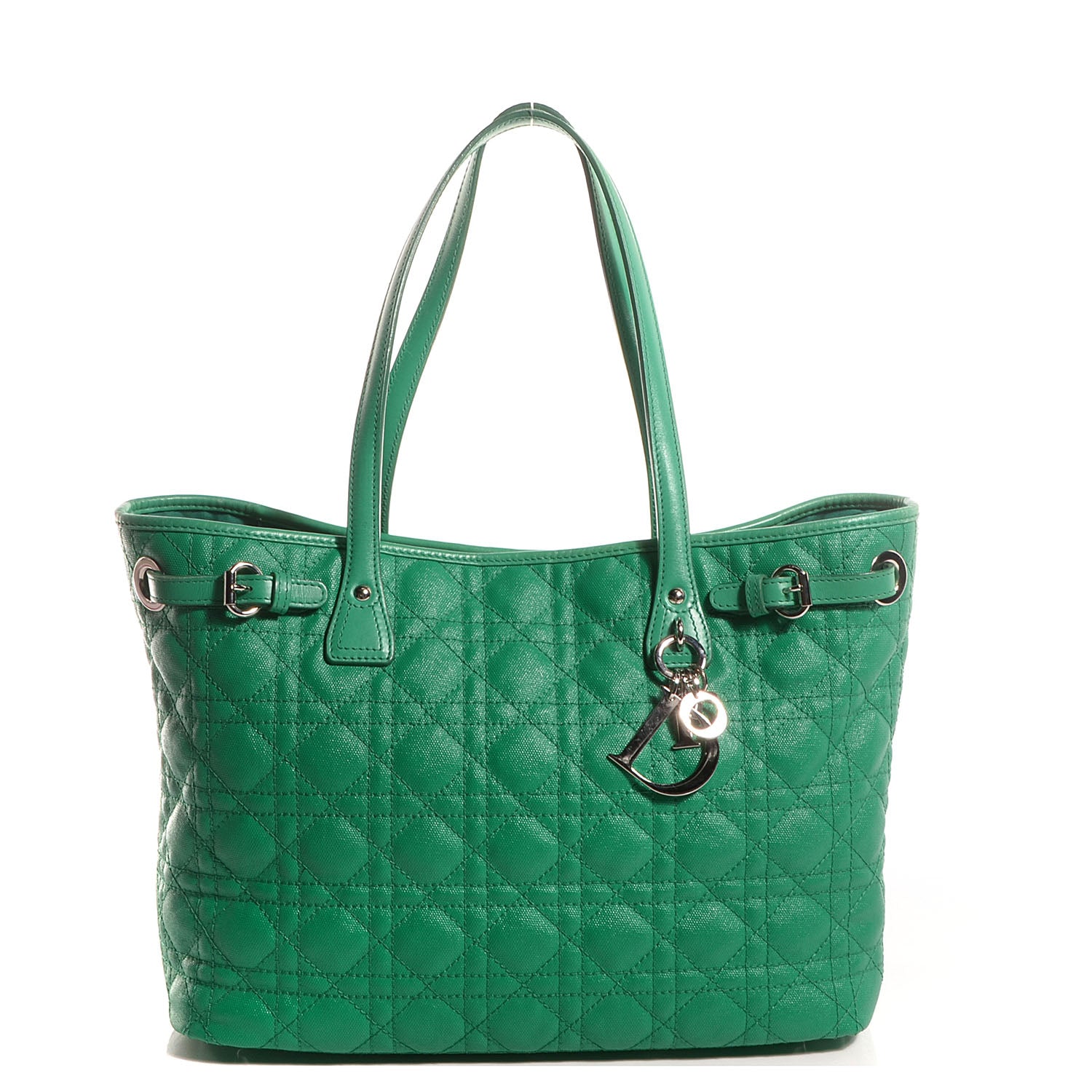 Christian Dior Coated Canvas Cannage Small Panarea Tote Green 1 of 7