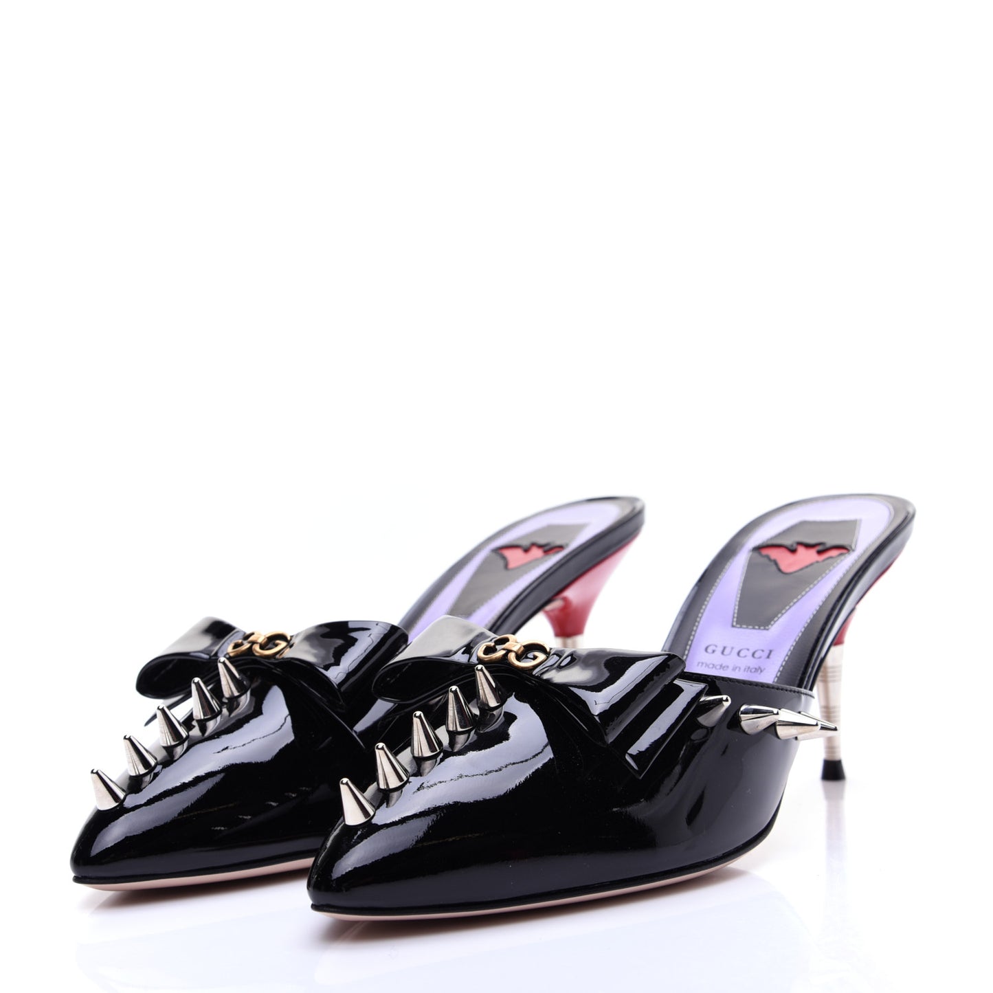 Patent GG Bow Sadie Spike Mid Heel Mules 38.5 Black