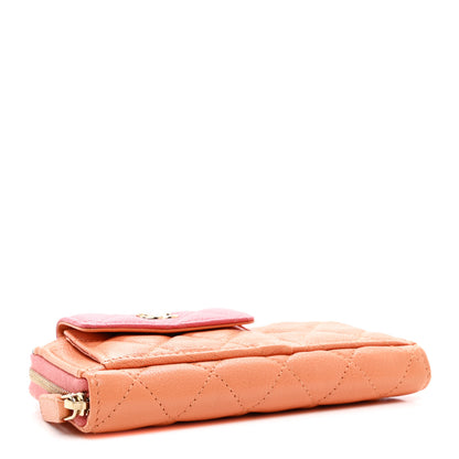 Chanel Goatskin Quilted Tri-Color In & Out Zip Around Wallet Orange Green Pink 4 of 9