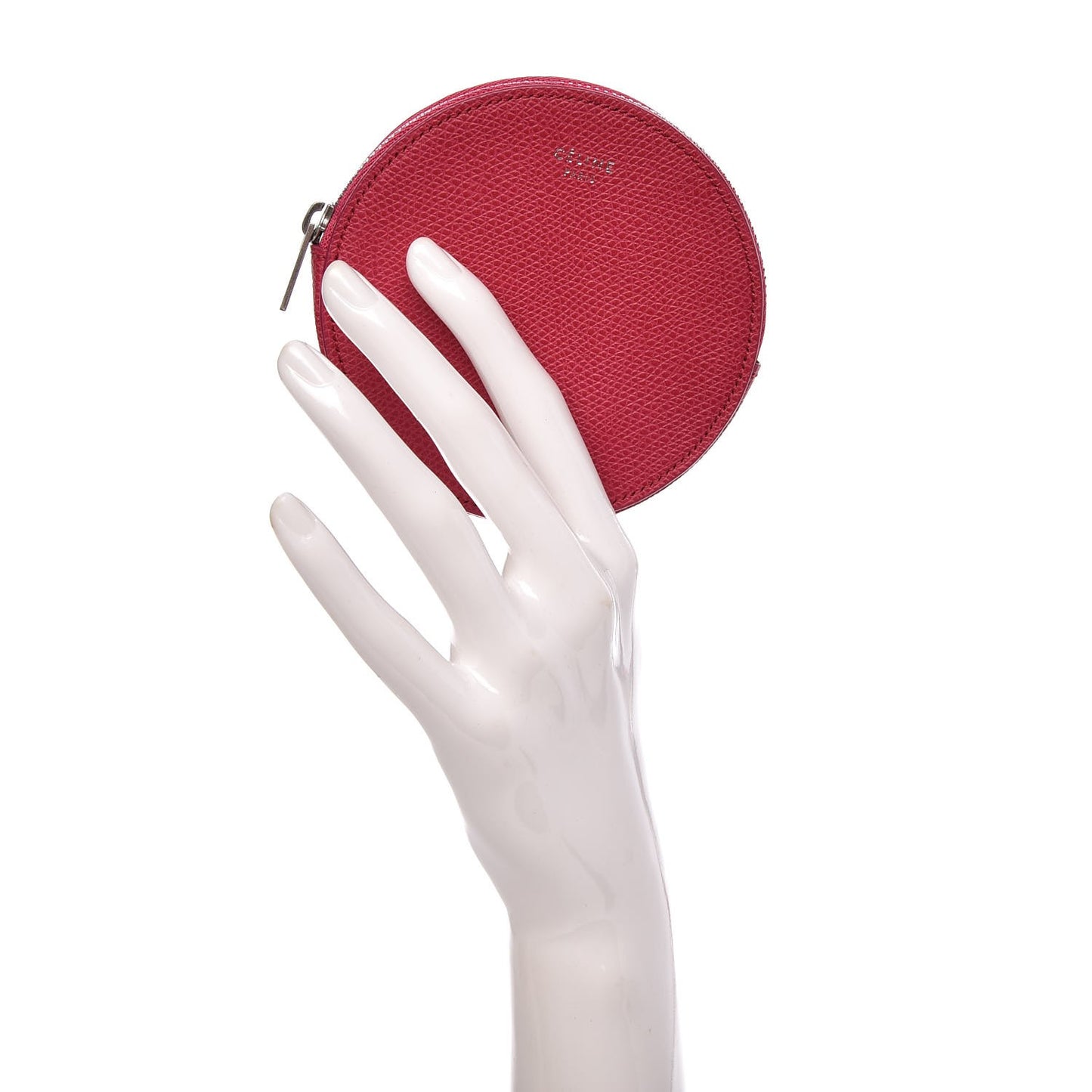 Grained Calfskin Round Zip Coin Purse