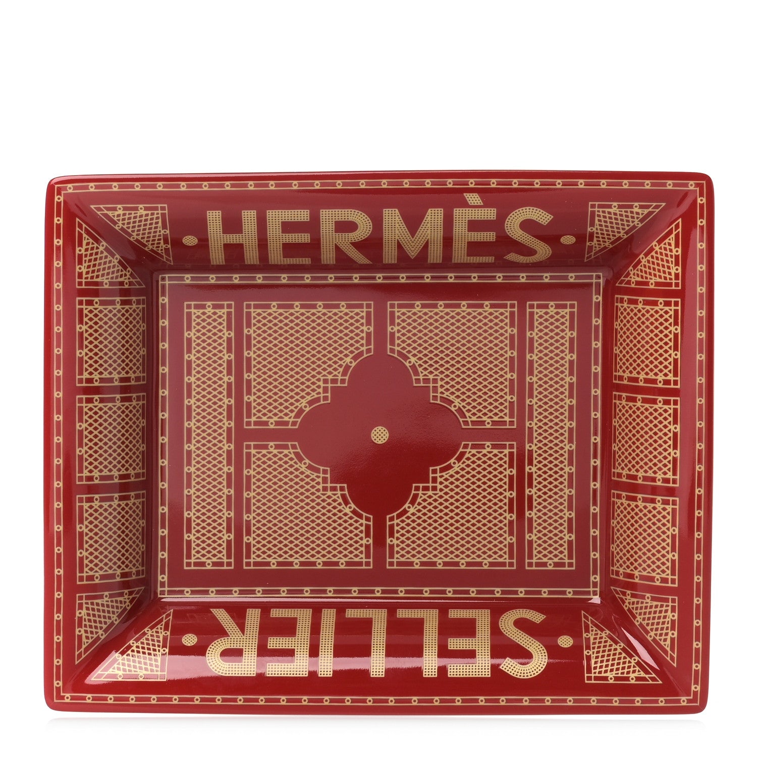 Hermes Porcelain Sellier Change Tray Rouge Or 1 of 6