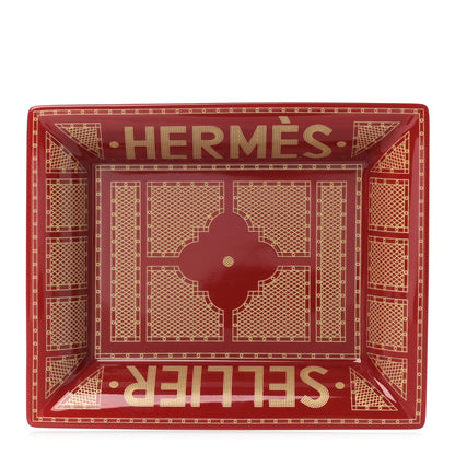 Hermes Porcelain Sellier Change Tray Rouge Or 1 of 6