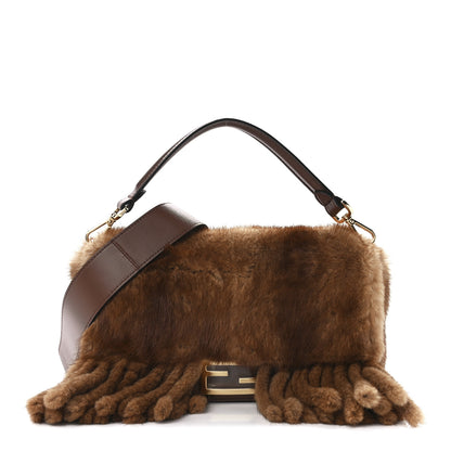 Fendi Mink Shiny Nappa Fringe Baguette Natural Miele Scuro 1 of 12