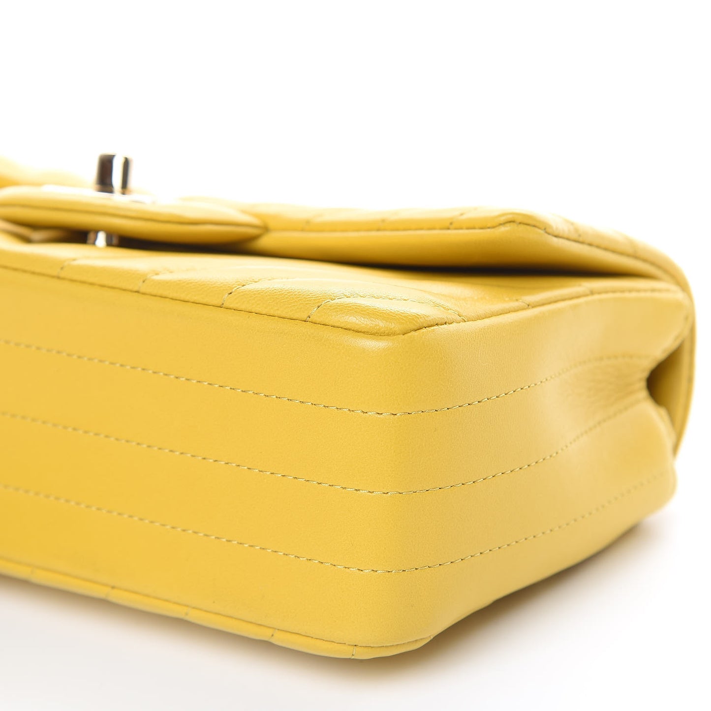 Lambskin Chevron Quilted Mini Rectangular Flap Yellow