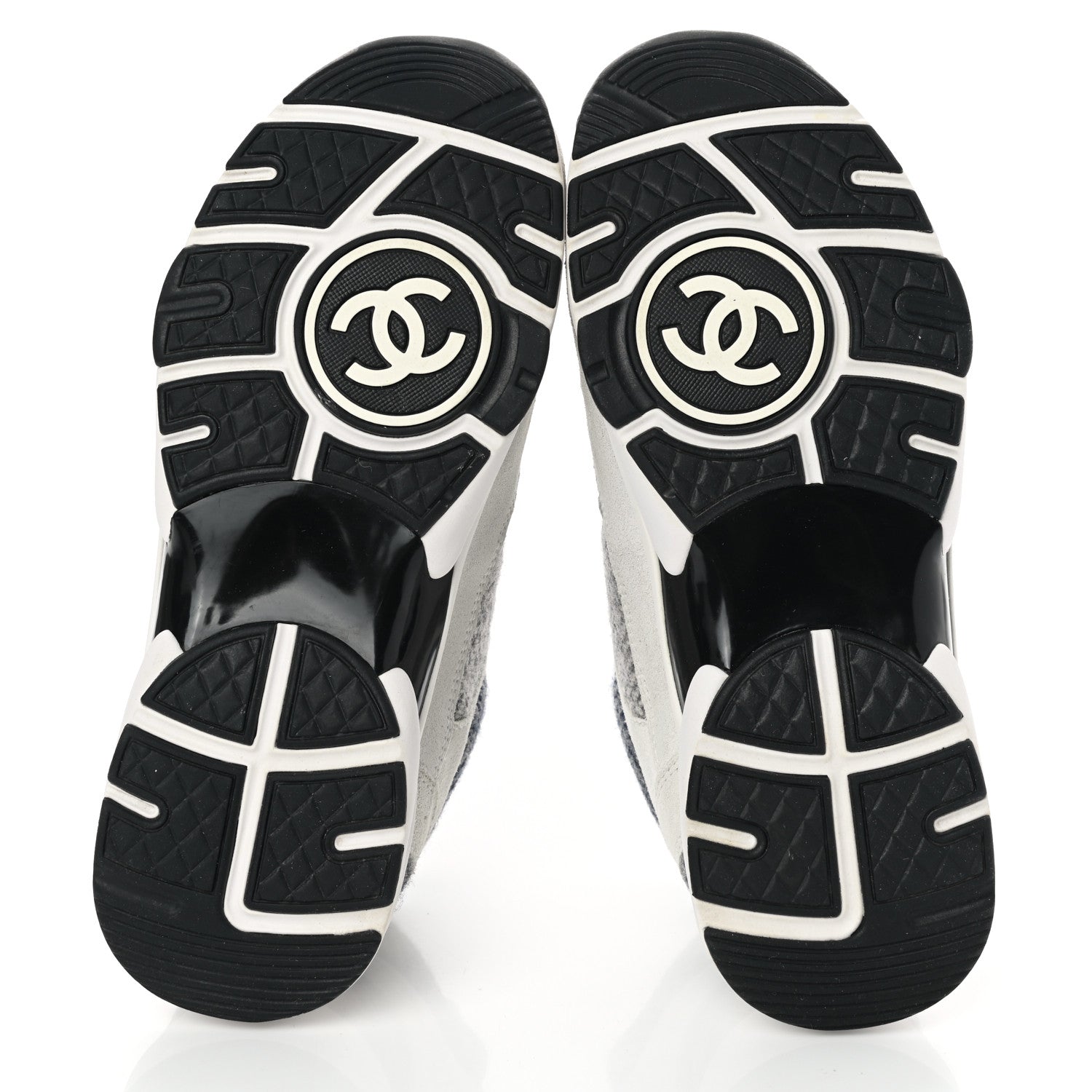 Chanel Fabric Suede Calfskin Womens CC Sneakers 36.5 Ivory Light Gray White 5 of 9