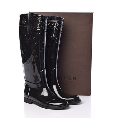 Louis Vuitton Rubber Embossed Monogram Drops High Rain Boots 37 Black 10 of 10