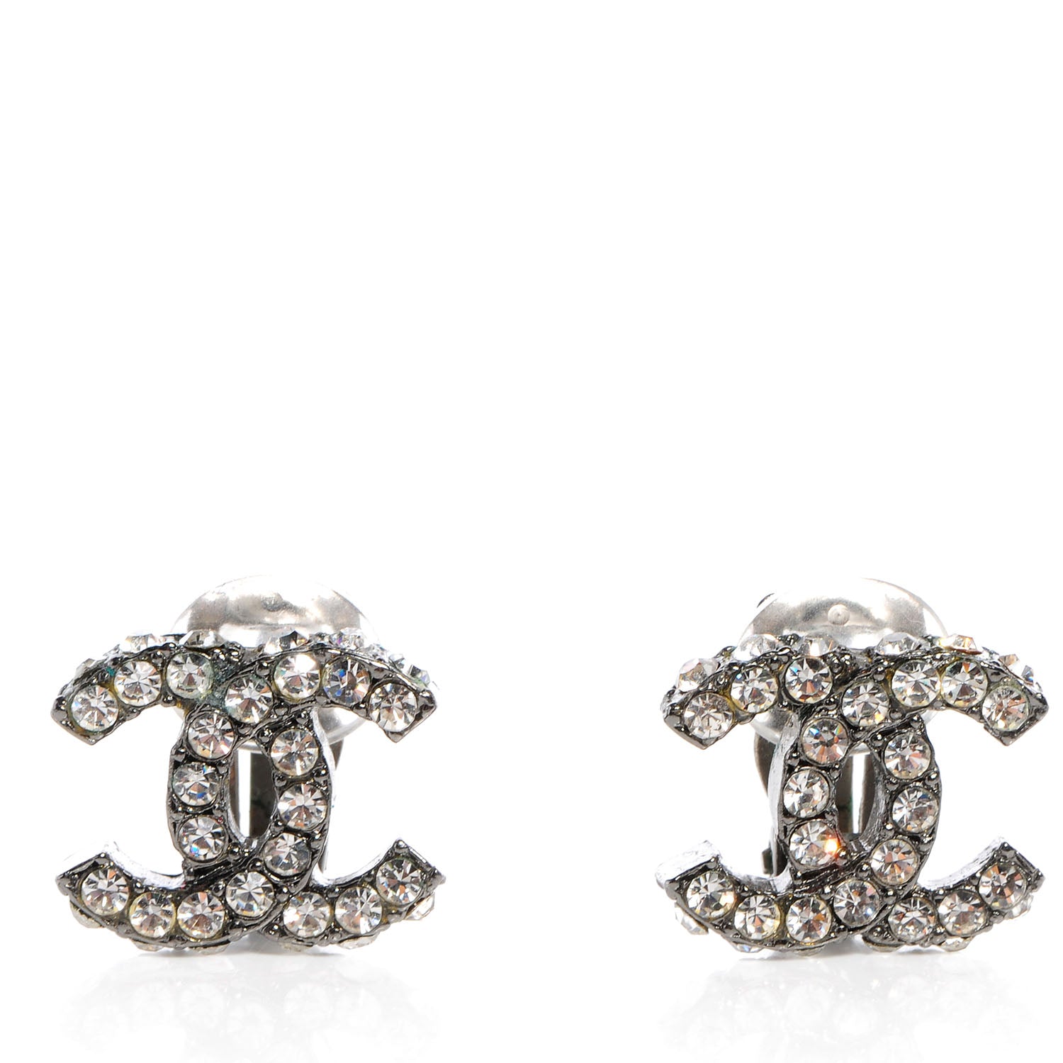 Chanel Crystal CC Clip On Earrings Dark Silver 1 of 5