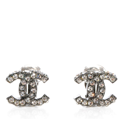 Chanel Crystal CC Clip On Earrings Dark Silver 1 of 5