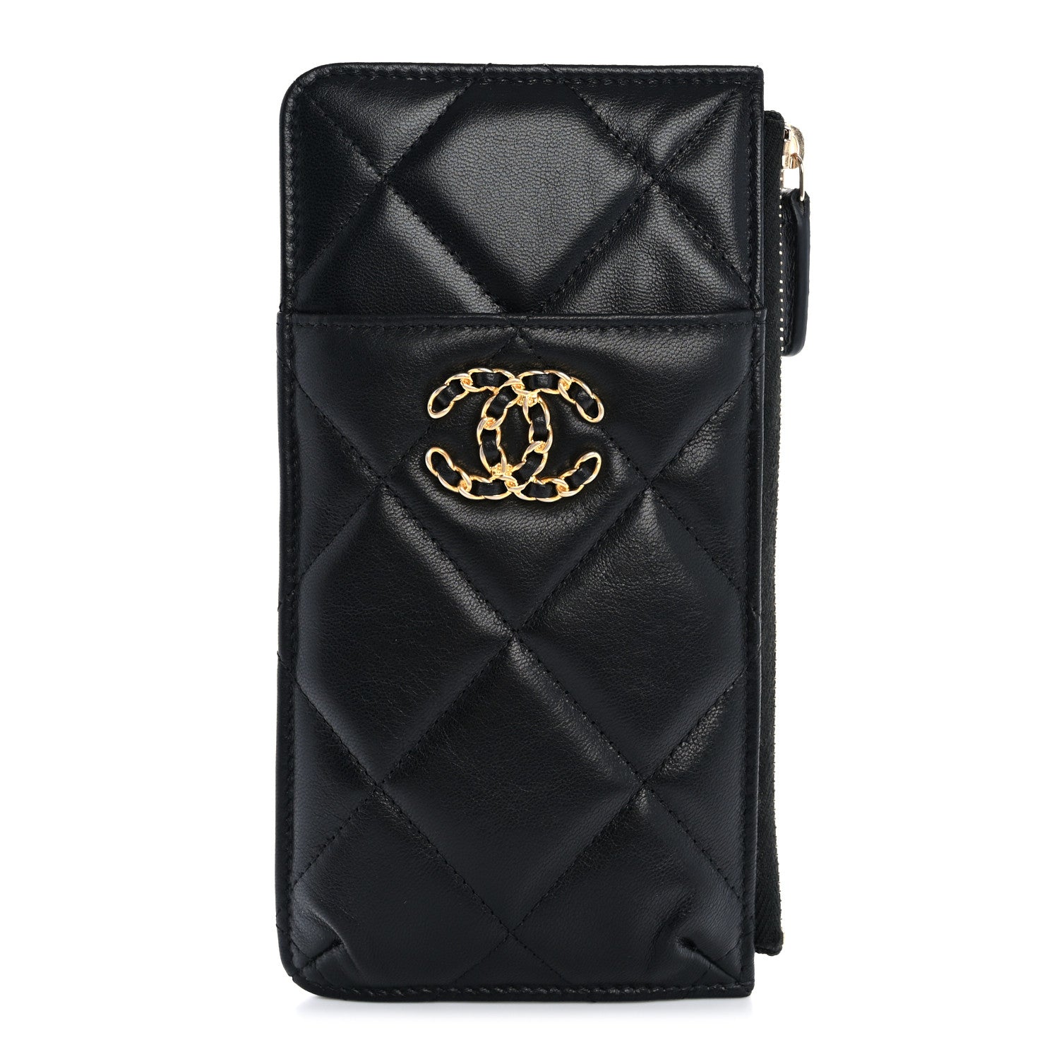 Chanel Goatskin Quilted Chanel 19 Phone and Card Holder Black 1 of 9