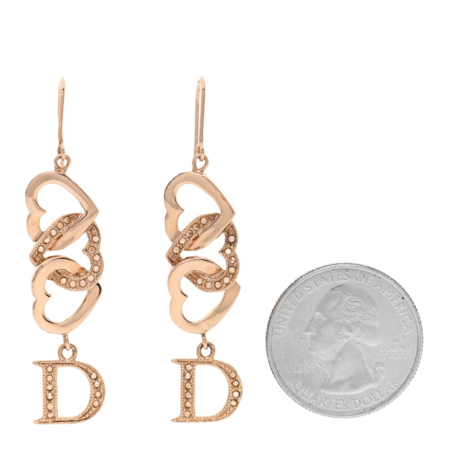 Christian Dior Crystal Heart Drop Earrings Gold 2 of 4