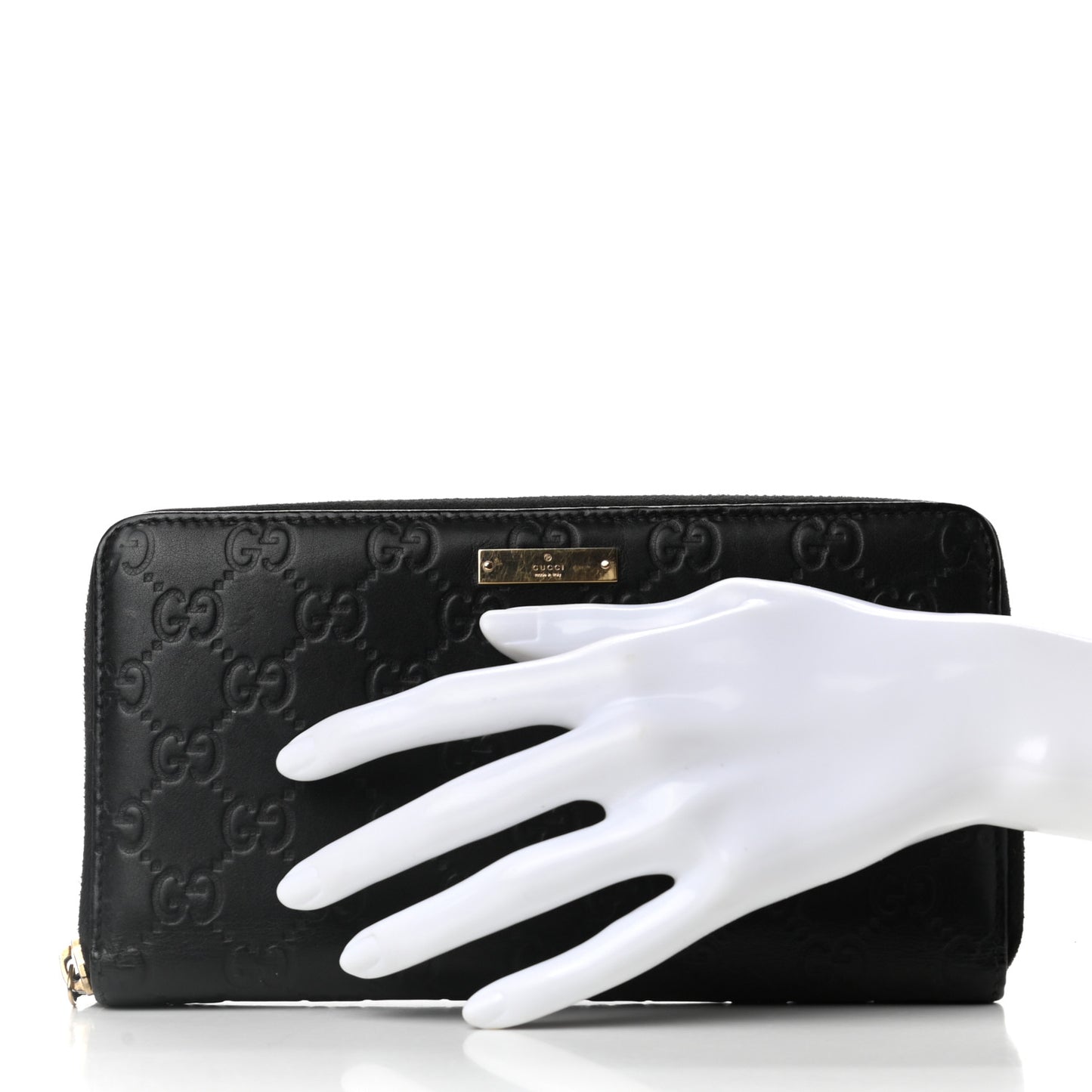 Guccissima Metal Bar Zip Around Organizer Wallet Black