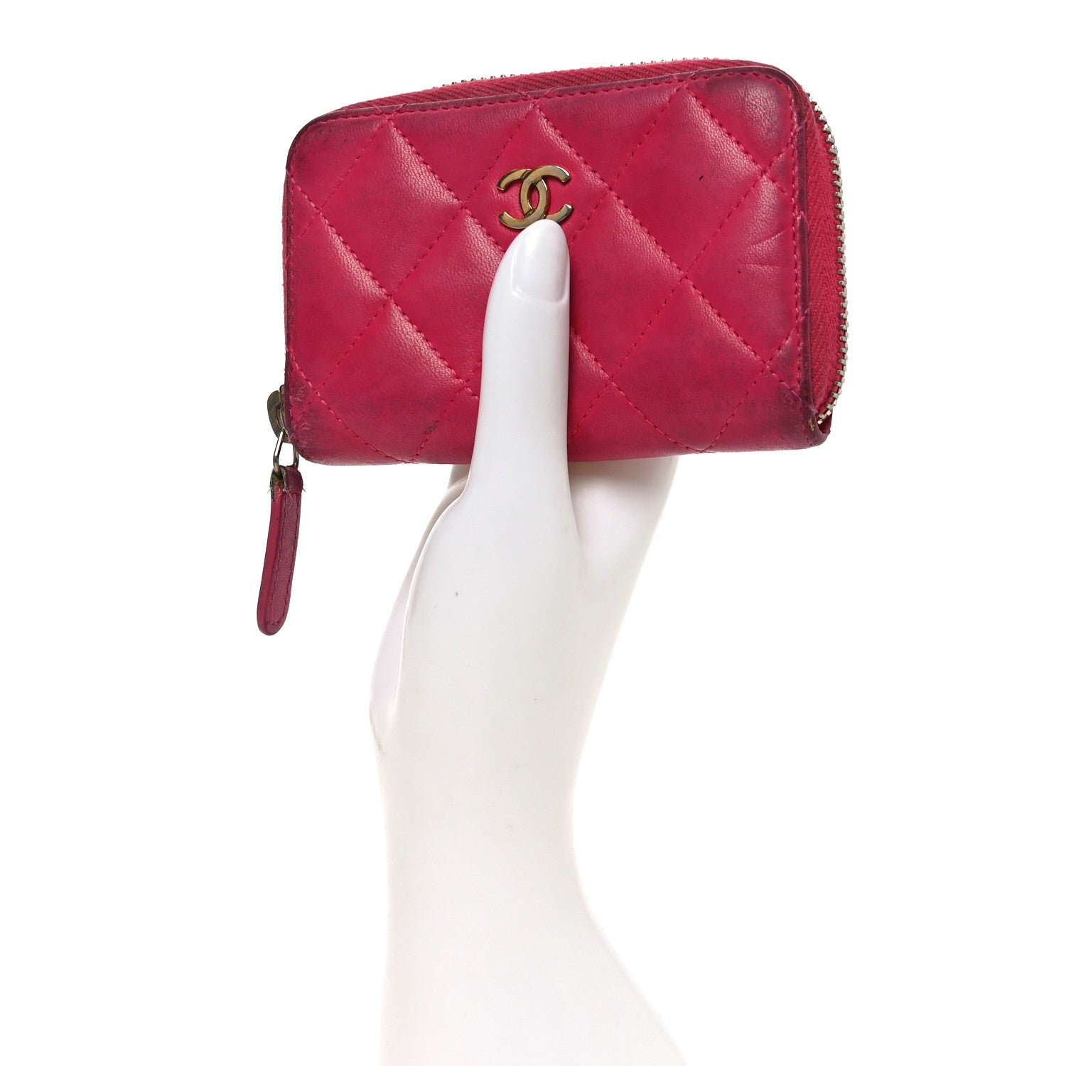 Chanel Lambskin Quilted Zip Coin Purse Fuchsia 2 of 9