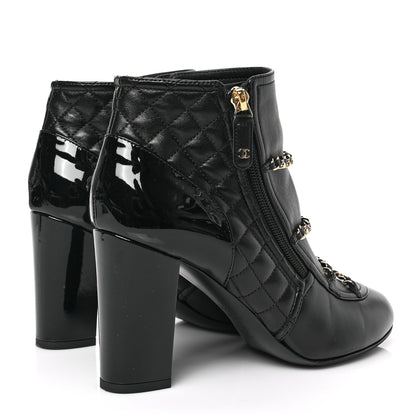 Chanel Lambskin Patent Calfskin Chain CC Short Boots 39.5 Black 4 of 9