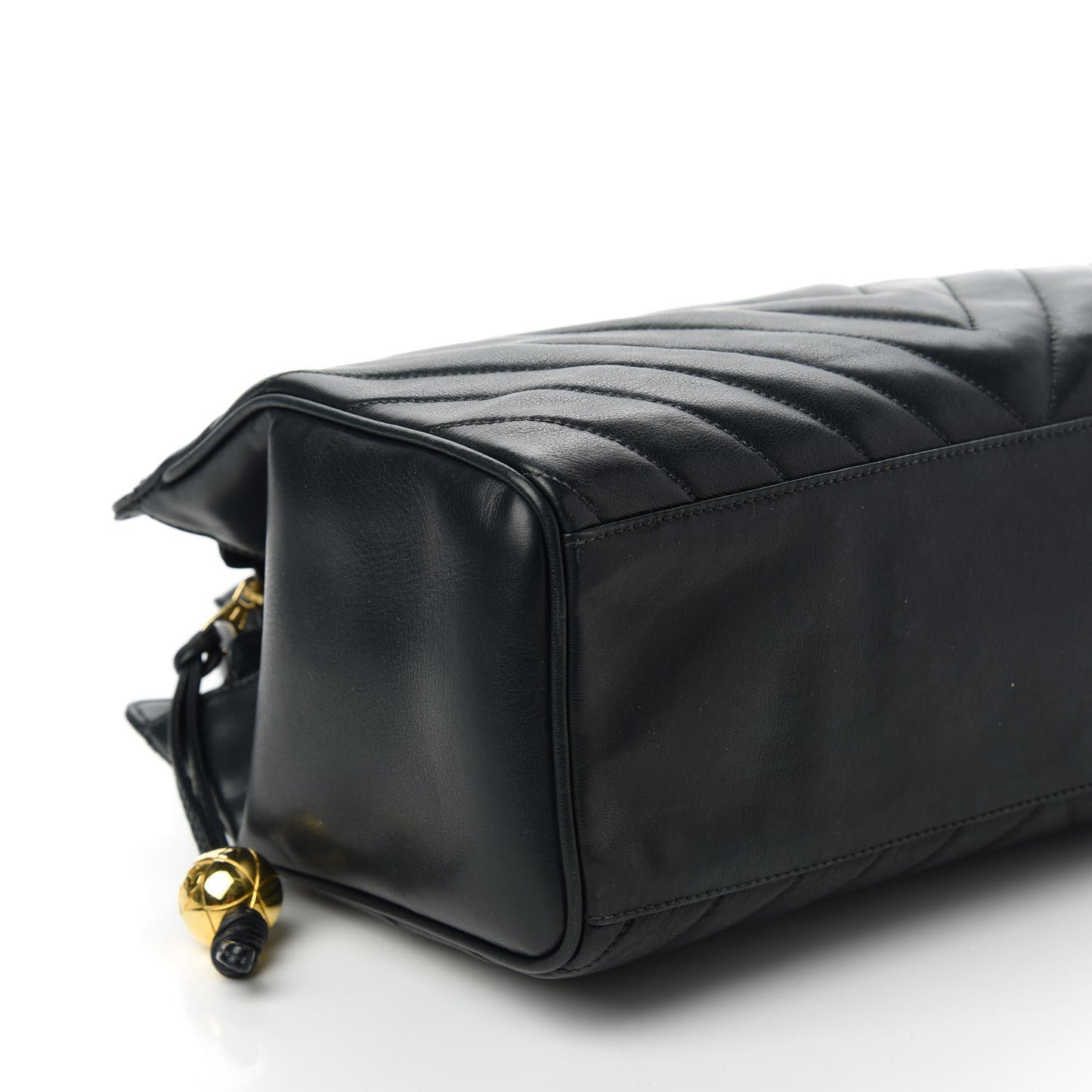 Lambskin Chevron Quilted Top Handle Bag Black