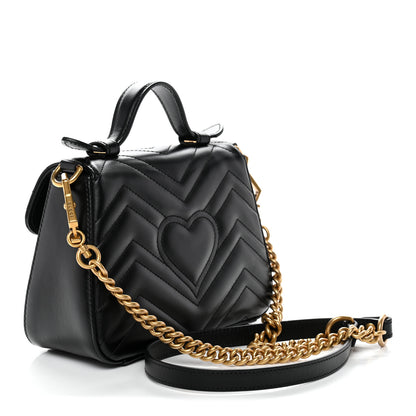 Gucci Calfskin Matelasse Mini GG Marmont Top Handle Shoulder Bag Black 3 of 11