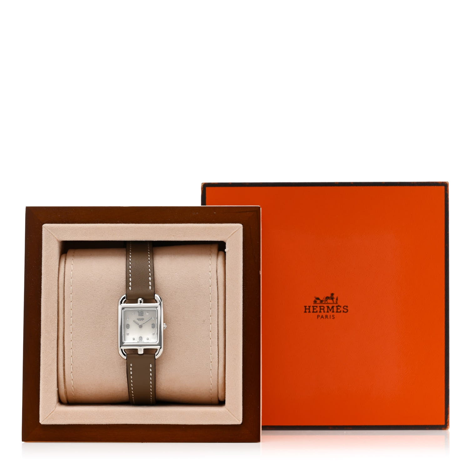Hermes Stainless Steel Swift Diamond Mother of Pearl 23mm Cape Cod Quartz Watch Etoupe 5 of 5