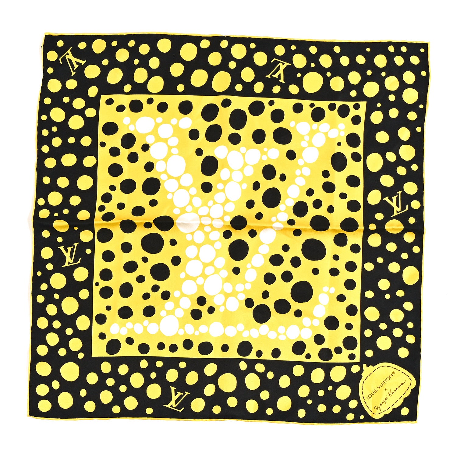 Louis Vuitton LV x YK Silk Monogram Dots Scarf 45 Yellow Black 1 of 6