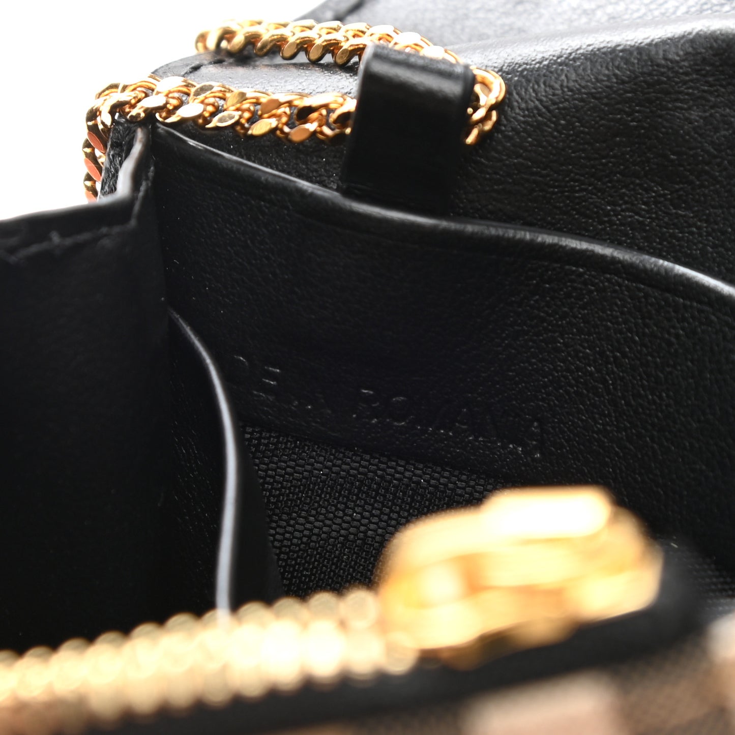 Grainy Calfskin Vintage Check Jade Card Case On Chain Black