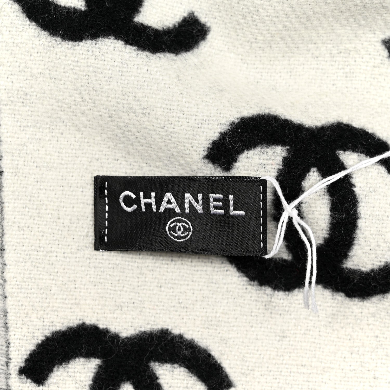 Chanel Wool Cashmere CC Scarf Black White 3 of 3