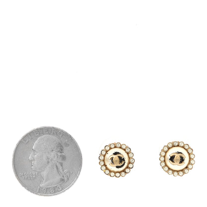 Chanel Pearl Crystal CC Round Earrings Light Gold 2 of 3